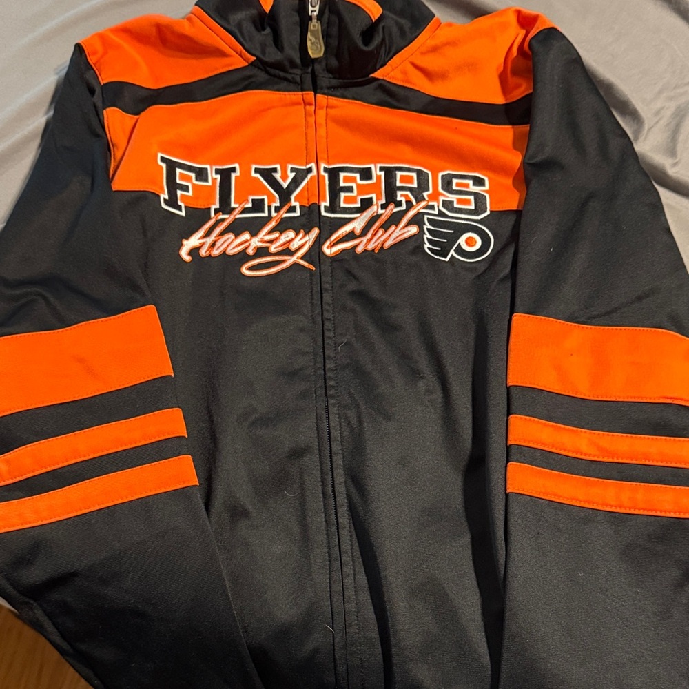 Philadelphia Flyers Reebok NHL Orange and Black full zip Jacket, retro